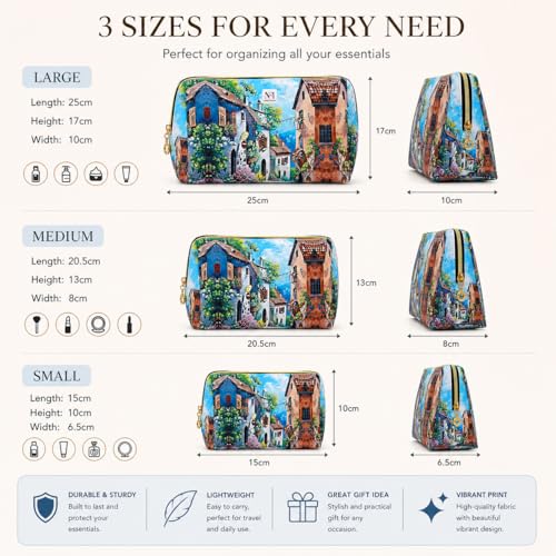 Image of NFI essentials Set of 3 Printed Cosmetic Pouch for Women, Stylish Pouches for Makeup Accessories Travel Pouch,Makeup Pouch,Vanity Case,Jewellery Pouch,Toiletry Make up Bag.