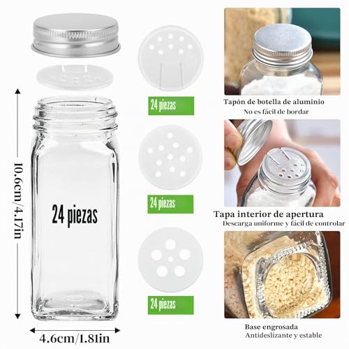 Miniatura 5 de Joyboy Botes Pequeños Para Especias De Cristal, 24pcs, Tarros Con Tapa, Set Incluye Pegatinas Para Pote De Cocina