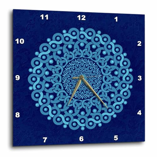 3dRose dpp_32175_3 Turquoise and Cobalt Blue Fantasy Mandala on Royal Blue Muted Grunge Damask-Wall Clock, 15 by 15-Inch