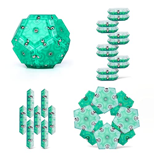 Anpole Magnetic Fidget Sphere, 12 Pcs Set Pentagons Puzzle Sphere Magnet Fidget Toys Fidget Balls Building Blocks Stress Relief Desk Toys for Teens & Adults (Green) - Thumbnail 2