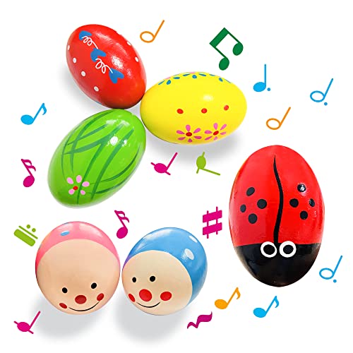 Crepro Egg Shakers Maracas For Kids, 6 Pack Wooden Percussion Musical Egg Easter Maracas Egg Shakers Musical Instrument Toys With Assorted Colors Easter Designs For Girls, Boys #TOP2
