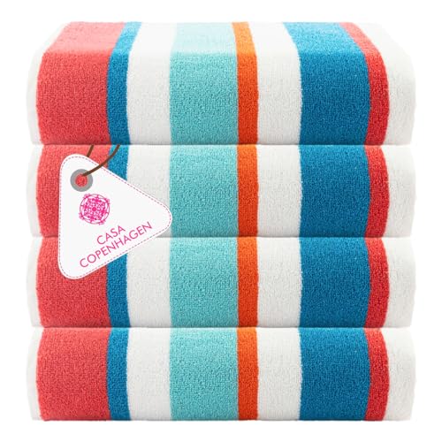 Casa Copenhagen Set de Regalo de 4 Toallas – Aguamarina, Toallas de Piscina extragrandes de 75x150 cm, 100% algodón (El Regalo de Verano Hombres y Mujeres)