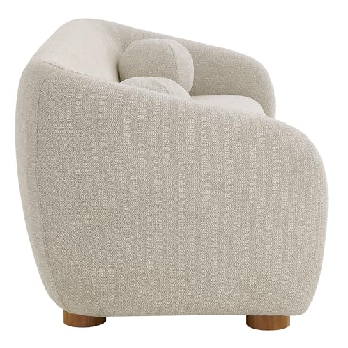 Image of Modway Holland 85 Inch Minimalist Curved Back Sofa in Dove Gray - Chenille Fabric Sofa with Ball Throw Pillows and Wood Feet - Modern 3-Seater Couch for Living Room