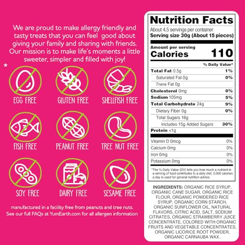 image for YumEarth Organic Gluten Free Strawberry Licorice Snack Packs - Allergy