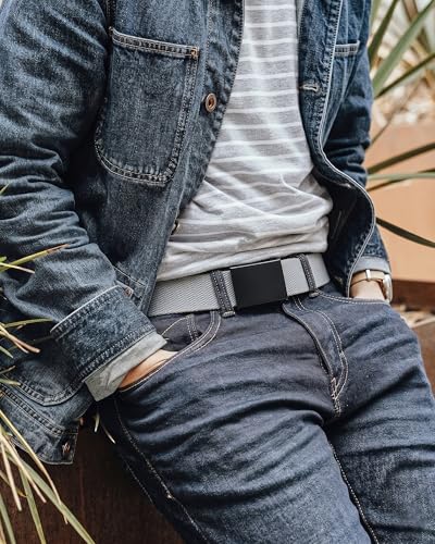 Image of Mile High Life Cut To Fit Canvas Web Belt Size Up to 52 inch with Flip-Top Solid Black Military Buckle