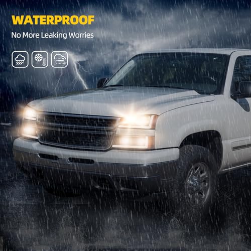 Image of DWVO LED DRL Headlight Assembly Compatible with 03-06 Silverado Black