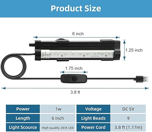 Submersible Aquarium Light 6Inch Fish Tank Light Bubbler Wall with Air Bubble Hole IP68 Waterproof Color Changing Led Light for Freshwater and Saltwater Aquariums Fish Tanks(6 Inch)