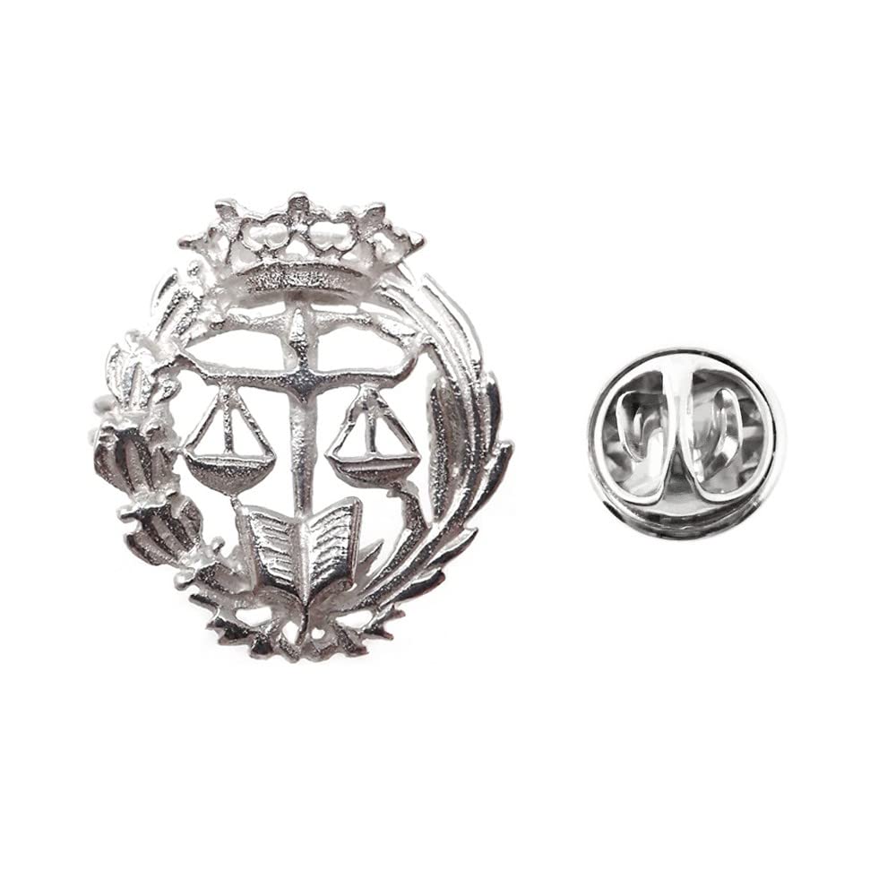 Insignia profesional Derecho escudo plata 925m Ley 18mm. pin cierre trasero latón