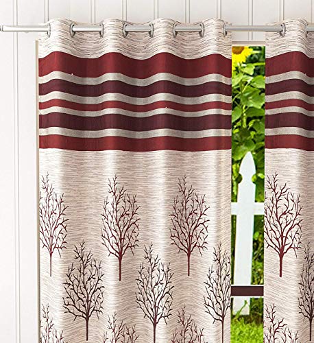 Image of HOME UTSAV 2 Piece Jute Semi Sheer Blackout Floral Heavy Jacquard Tree Curtains for Window 5 Feet, Maroon
