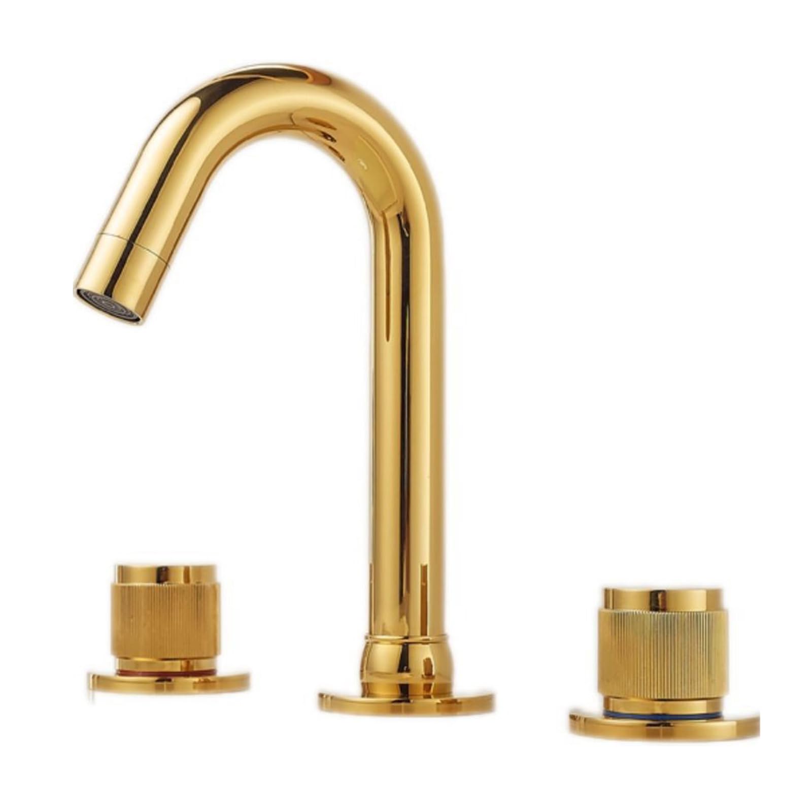 Robinet mitigeur à double poignée doré 3 trous avec bec pivotant lavabo