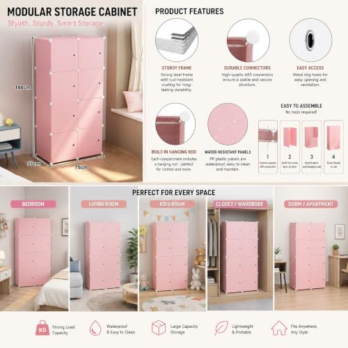 Image of Mevigo Plastic Wardrobe for Kids & Baby | 8-Door Cupboard for Clothes | Almirah for Kids Clothes | Collapsible Baby Wardrobe | Cupboard Storage Rack for Toys Books | Bedroom -Pink
