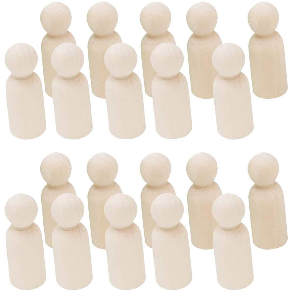 POFET 20pcs Natural Unpainted Female Male Small Wooden Peg Doll Bodies for DIY Arts Crafts Paint Carved - Boy 35mm