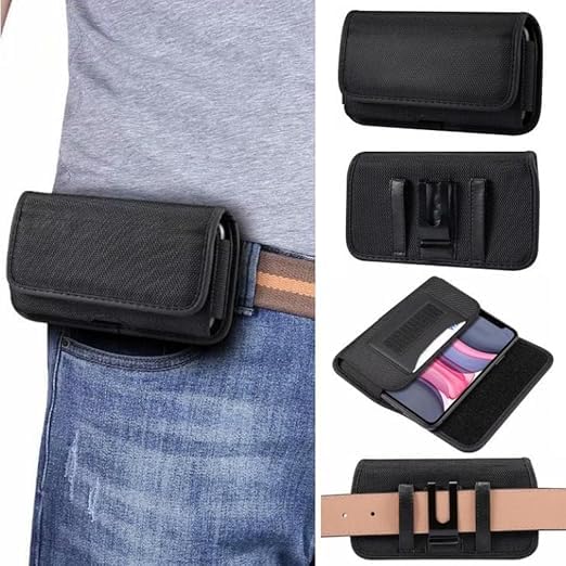 Image of Phone Holster for Men - 6.8'' Nylon Belt Clip Pouch with Card Holder | Mobile Purse Holster Case for All Phones - Large Capacity, Durable & Lightweight (Black, XXL)