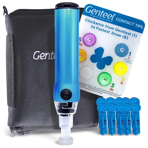 Genteel Plus - No Prick Pain Vacuum Lancing Device for Diabetes Testing - Blood Sugar Glucose Ketone and DNA Home Tests (Butterfly Blue)