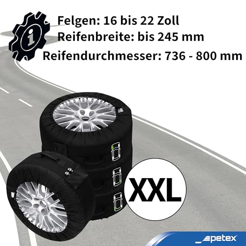 PETEX Reifentaschenset Premium schwarz versch. Größen Reifentaschen (XXL/von Ø 736 mm bis 800 mm)