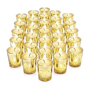 Stock Your Home Gold Votive Candle Holders Bulk Pack (36 Count), Tea Lights Candle Holder for Table Centerpiece, Christmas, Valentine, and Wedding Votive Candle Holders, Glass Votives Set