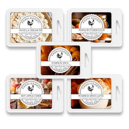 Farm Raised Candles - USA Grown Soy Wax Melts - Fall - Bakery Variety Packs – 5 Pack, 16oz Total – Wax Melt Warmer Scents – (Pumpkin Patch Variety Pack)