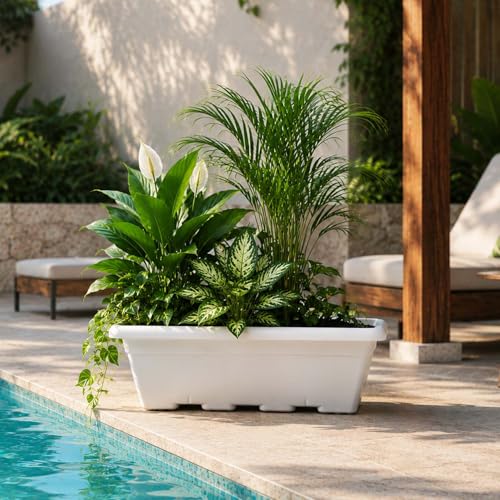 Image of Go Hooked Jupiter Window Planter Pot Pack of 12 | 20 Inch White Plastic Rectangular Flower Pot for Indoor Outdoor Plants Balcony Garden Home Decor | Decorative Window Plant Container L50xW23xH19 Cm
