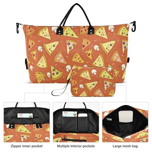 Orange Pizza Mushroom Large Travel Duffle Bag Weekender Overnight Bags Gym Yoga Bag for Women Men with Toiletry Bag2