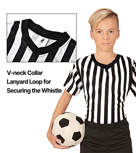 Amoy Referee Shirt Costume Kids Football Basketball Official Umpire Jersey Black White Stripe Pro Ref Uniform Short Sleeve #TOP2