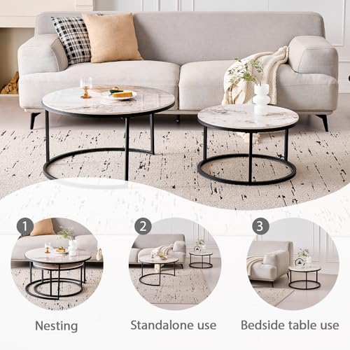 2 Tables Basses Rondes Gigognes Pierre Frittée GrandCA HOME