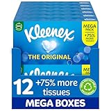 Kleenex® Original Tissues, Mega Pack – 1,344 Sheets (12 Boxes x 112 Sheets) - Always Soft & Strong for Everyday Use - Now 75% More Tissues in a Box