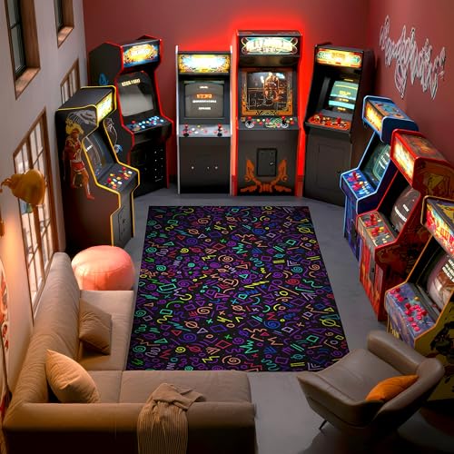 Electric Neon Memphis Rectangle Area Rug, 80s Inspired Doodle Geometric