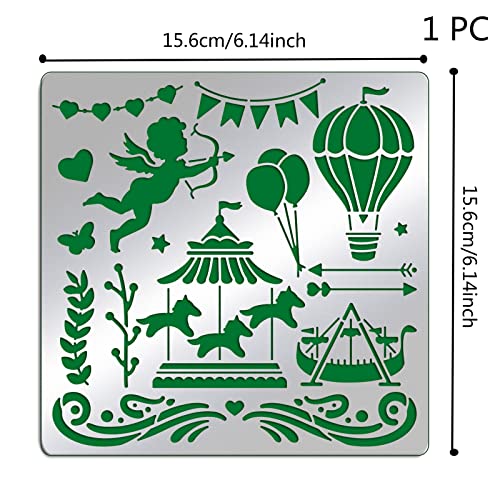 ORIGACH 6x6 inch Metal Amusement Park Project Stencil Carousel Pirate Ship Pyrography Stencils Template for Wood Carving Drawings and Woodburning - Image 2