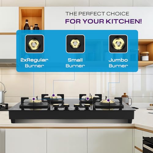 Milton Champion Top Hob Cooktop 4 Burners LPG Gas Stove | Manual Ignition | 8mm Toughened Glass Top | ISI Certified | 360 Degree Nozzle | Modern... - Image 7