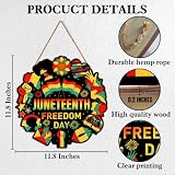 Juneteenth Decorations Juneteenth Freedom Day Front Door Sign African American Freedom Day Wooden Sign for Home Porch Wall Indoor Outdoor Decor, 11.8 x 11.8 Inches