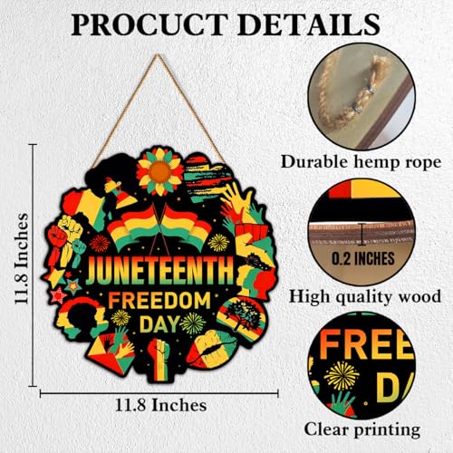 Juneteenth Decorations Juneteenth Freedom Day Front Door Sign African American Freedom Day Wooden Sign for Home Porch Wall Indoor Outdoor Decor, 11.8 x 11.8 Inches
