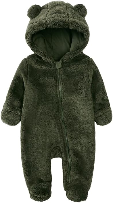 Baby Newborn Snowsuit Fleece Winter One-Piece Suit Cartoon Bear Warm Hooded Jumpsuit Outwear Outfits for Girls Boys