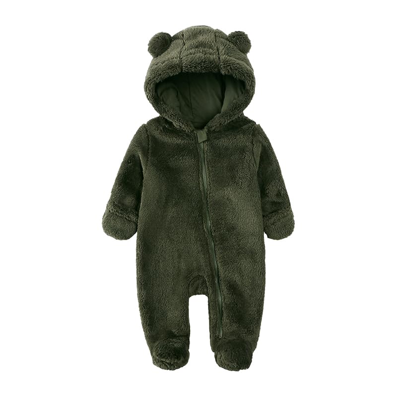 Verve Jelly Mono de invierno con cremallera para bebé recién nacido, niño y niña, sudadera con capucha y orejas de oso y pies, ropa de invierno cálida de polar