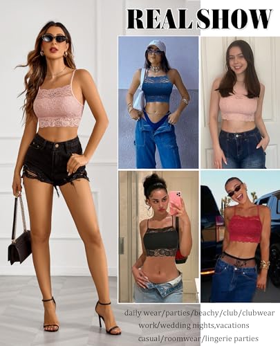 Image of Avidlove Lace Bralette for Women High Neck Camisoles Racerback Double-Layered Crop Top