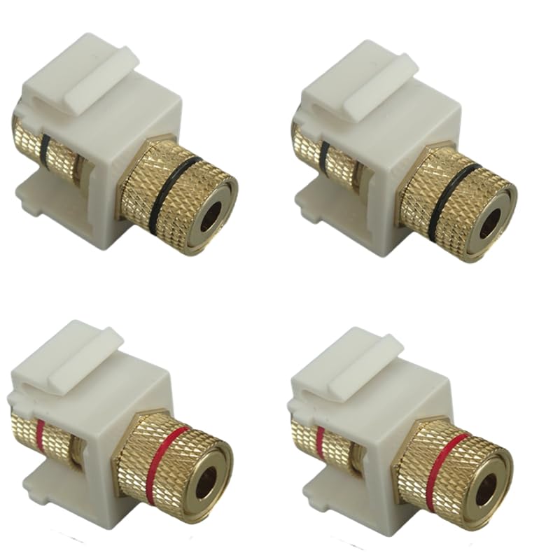 Banana jack bound trapezoidal plug-in with black red ring screw type (4 pieces), audio female to female speaker trapezoidal white plastic, 2 pairs