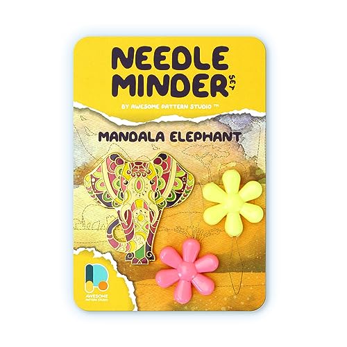 Image of Awesome Pattern Studio Mandala Elephant Magnetic Needle Minder + 2 Needle Threaders. Enamel Pin for Cross Stitch, Embroidery and Craft