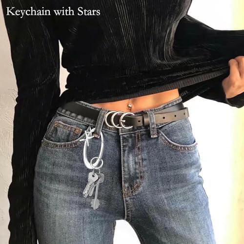 Image of Star Carabiner Keychain Cool Key Ring Extra-Large Shiny Chrome, Karibiner Minimal Alloy Material Silver Cute for Car Keys Purse Handbag Backpack Bag Charms