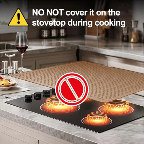 Stove Top Cover for Electric Stove - Silicone Stove Mat for Glass Top, Glass Cooktop Protector, XL Dish Drying Mats For Kitchen,Oven Covers for Electric Stove (Caramel,28 x 20)