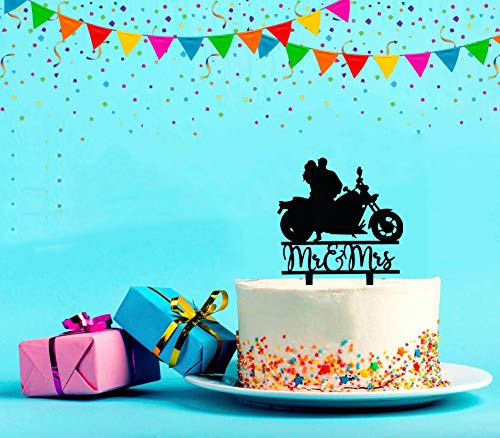 Motorcycle Wedding Cake Topper, Black Acrylic Bride And Groom Cake Topper, Funny Mr & Mrs Wedding Cake Topper, Perfect For Wedding/Engagement/Bridal Shower Party Decor #TOP2