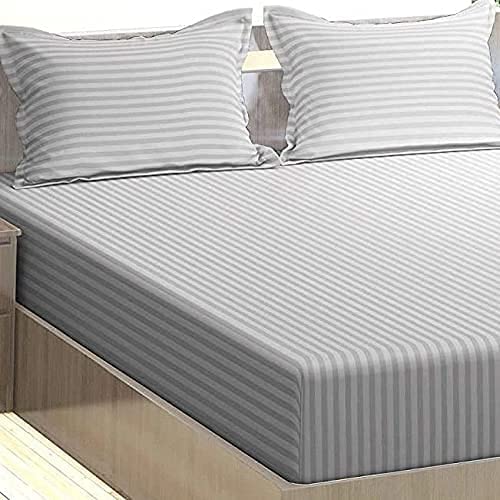 Image of Trance Home Linen 200 TC Pure 100% Cotton Bedsheet Set of 4pcs-(1 King Size Fitted Sheet + 1 King Size Flat Sheet and 2 Pillow Covers,Silver Grey)