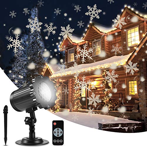 ALOVECO Christmas Snowflake Projector Lights, Rotating LED Snowfall Projection Lamp with Remote Control, Outdoor Waterproof Sparkling Decorative Lighting for Halloween Xmas Party (Warm White 3000K)