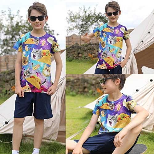 Loveternal Youth 3D Taco Cat T-Shirt Kids Fun Novelty Food Tee Ugly Shirts Size 10 Graphic School Neutral Comfy Galaxy Shirts Performance Tee For Teen Boys Girls Clothes Size 9-12 Years #TOP1