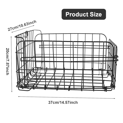 Reicyfang Folding Rear Bike Basket Wire Mesh Fold-Up Detchable Front Bag, Removable Front Bag Rear Rack Hanging Bicycle Basket, Universal Front Hanging Bike Basket Mountain Bike Frame Basket