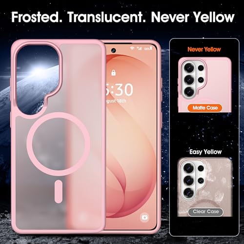 Image of Oterkin Magnetic Samsung Galaxy S26 Ultra Case, Light Pink | Matte, Compatible with MagSafe, Frosted Translucent, Shockproof Anti-Scratch Slim Fit, Military Grade Protection