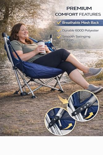 Image of Garden Art Foldable Hammock Camping Chair with Stand, Lightweight Swing Lounge Seat for Outdoor, Garden, Balcony, Beach, Travel, Alloy Steel, Blue, Carry Bag Included