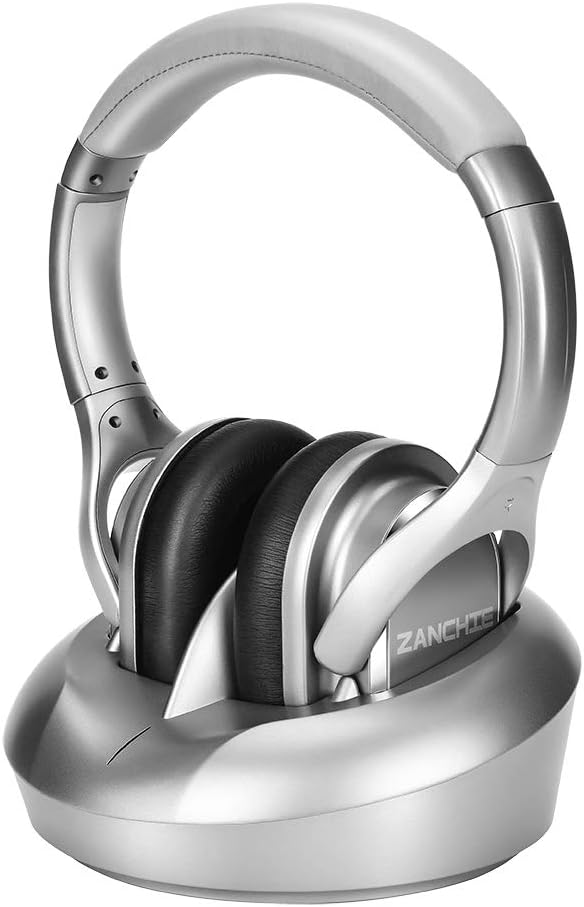 Wireless TV Headphones Over Ear Headsets - Digital Stereo Headsets with RF Transmitter, Charging Dock, 330ft Wireless Range and Rechargeable 10 Hour Battery, Titanium Grey