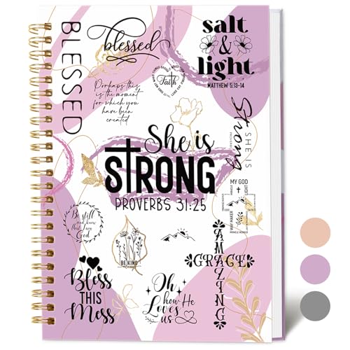 XKDOUS Hardcover Spiral Notebook with Tabs and Bible Tracker College Ruled Notebook Journal Church Notes Journal for Women Bible Journal Blank Notebooks for Work School Note taking Purple