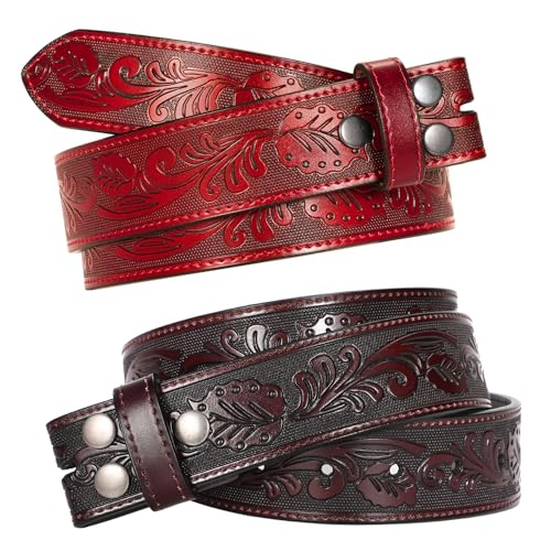 Image of SANSTHS 2 Pack Western Belts for Men without Buckle, Cowboy Belt for Buckle Western Leather Belt Straps for Jeans