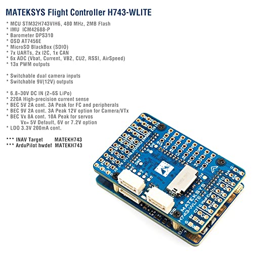 Image of Mateksys Matek H743-WLITE Flight Controller STM32H743VIH6 ICM42688-P DPS310 OSD MicroSD Blackbox F765 wse Updated H743-WLITE