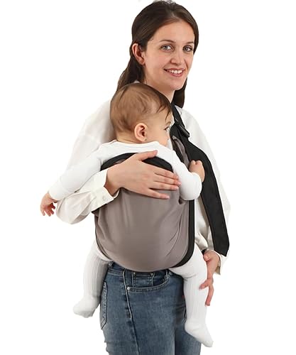 Arnés portabebés con tela de malla, suave anillo ajustable para mamá y papá, soporte para bebés de 7 a 36 meses, color negro y marrón